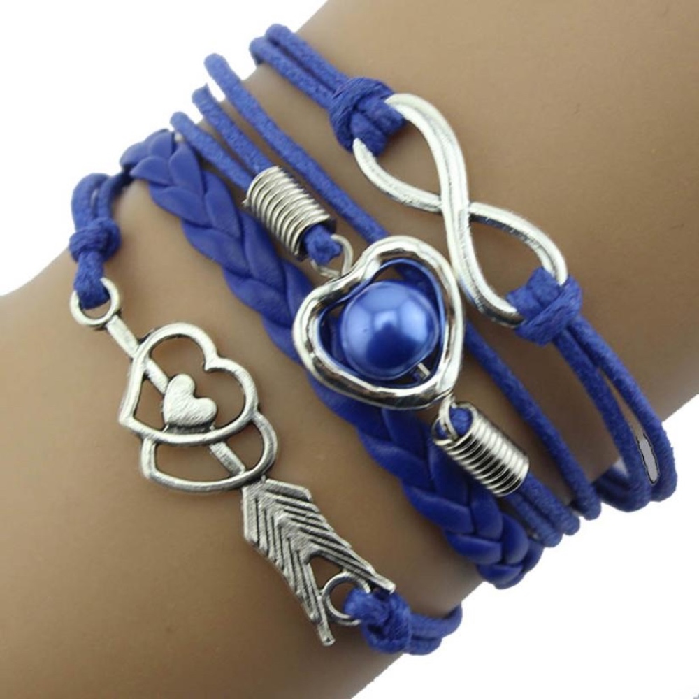 Infinite Love Charm Layered Blue Leather Bracelet